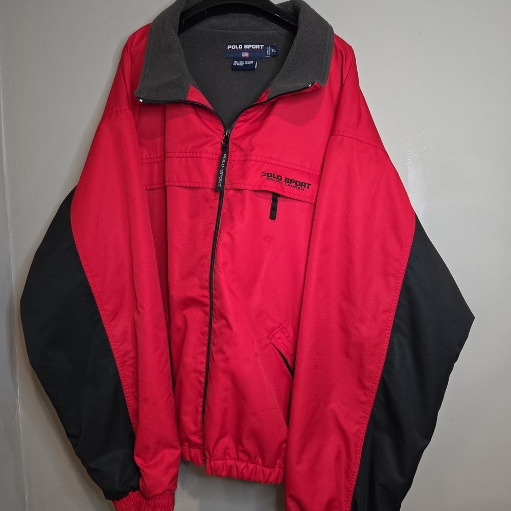 Polo Sport Ralph Lauren Jacket XXL Red Black Fleece Lined Vintage Windbreaker